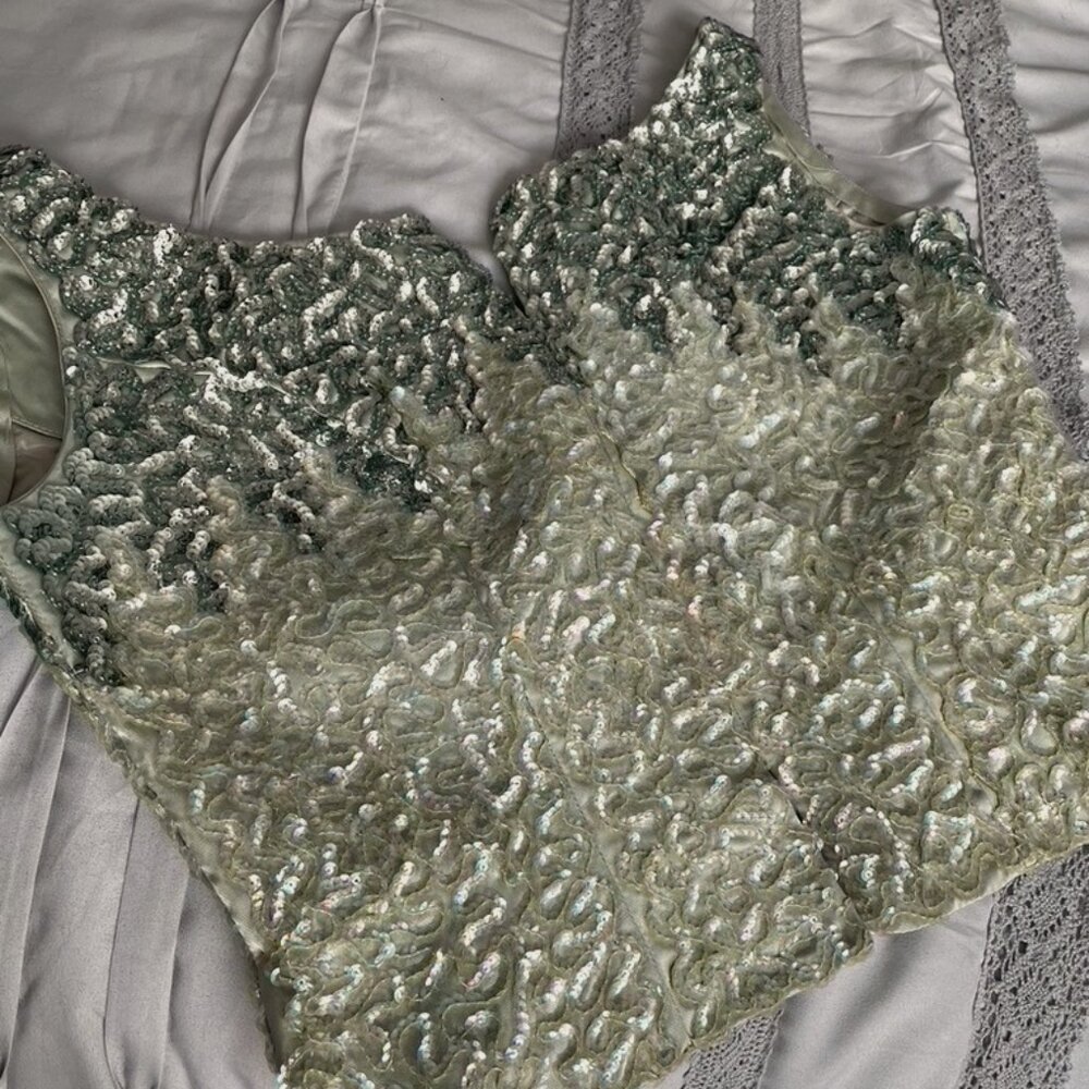 Sequined formal top, light sage
